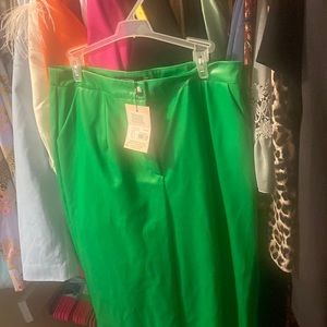 Leather green wide leg pants